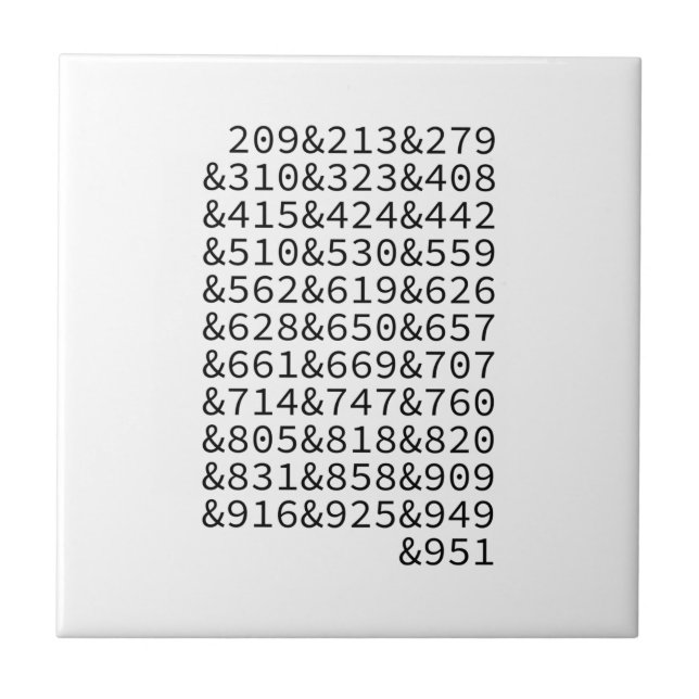 California Area Codes Ceramic Tile (Front)