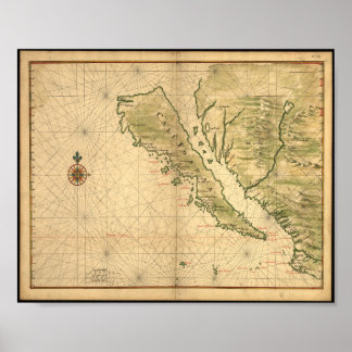 California as an Island Map from the 1600's. Poster