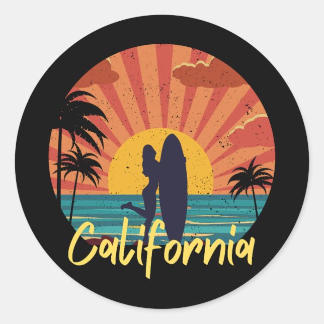 California Beach Classic Round Sticker (Front)