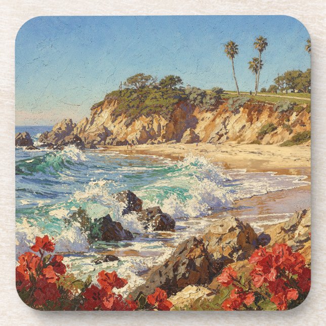  California Beach | Impressionist Coastal Art Beverage Coaster (Front)
