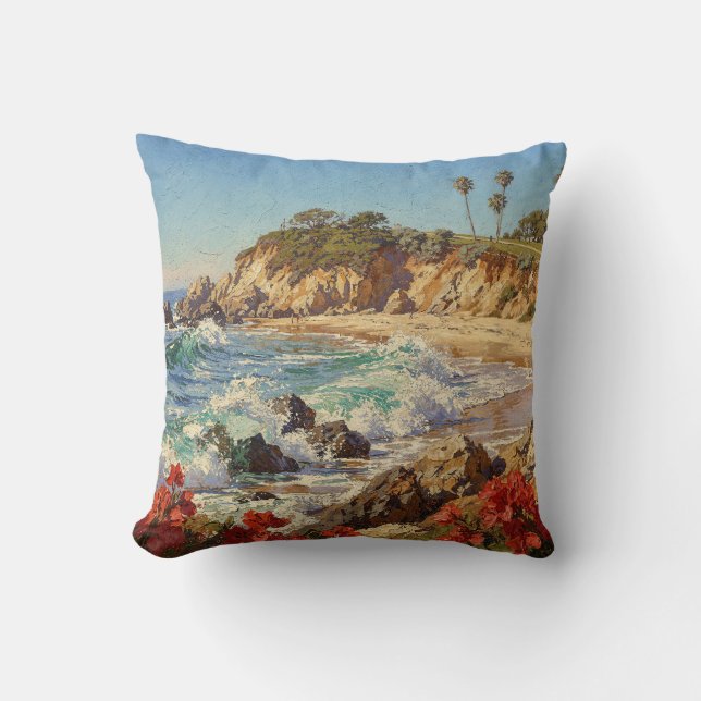  California Beach | Impressionist Coastal Art Throw Pillow (Front)