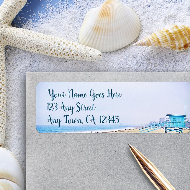 California beach lifeguard booth script address label (Creator Uploaded)