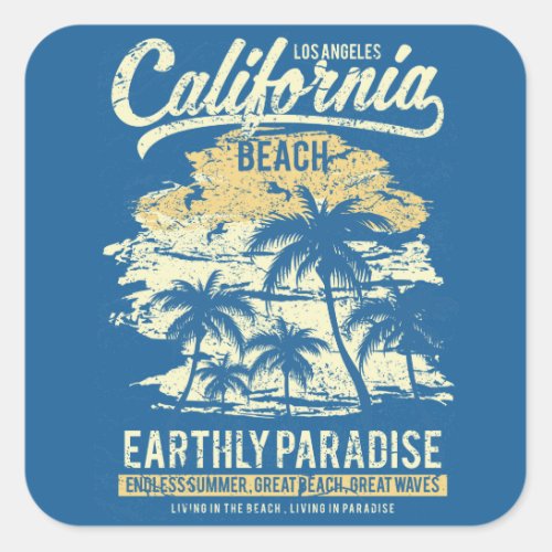 California Beach Living in Paradise Endless Summer Square Sticker