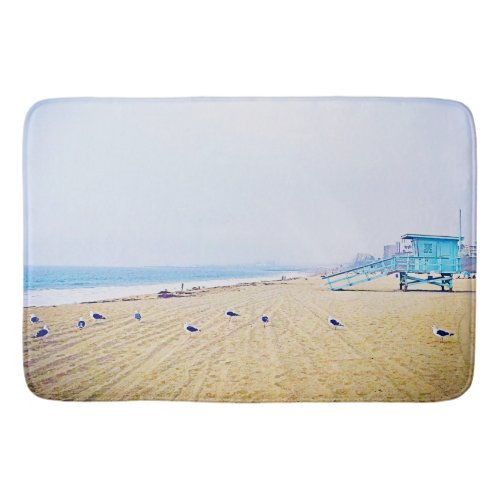 California beach ocean seagulls lifeguard booth bathroom mat