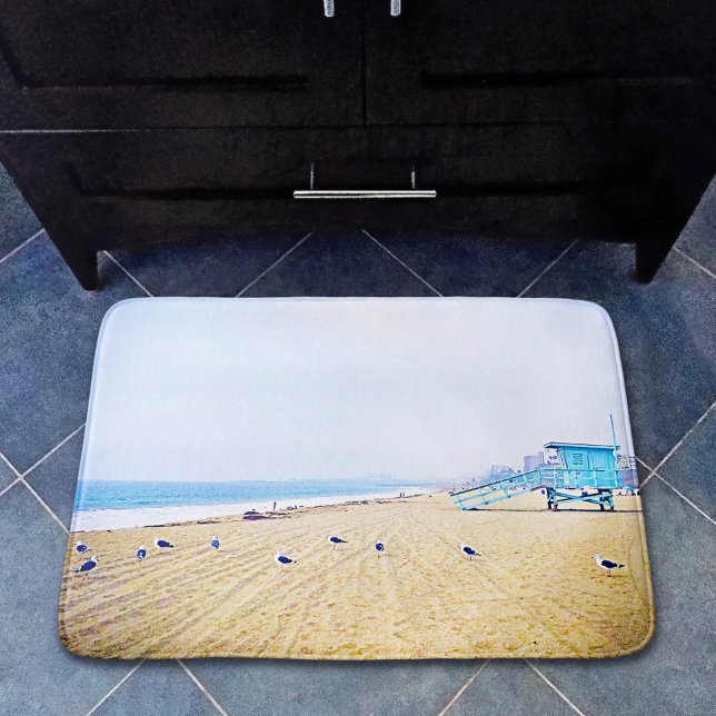 California beach ocean seagulls lifeguard booth bathroom mat (Creator Uploaded)