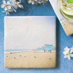 California beach ocean seagulls lifeguard booth stone coaster<br><div class="desc">Relax with your favorite beverage on this stunning pastel-colored photo custom monogram stone coaster, all while you remind yourself of the fresh salt smell of the ocean air. Exhale and explore the solitude of an empty California beach. Makes a great housewarming gift! You can easily personalize this stone coaster. I...</div>