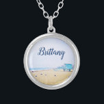 California beach ocean seagulls sand custom name silver plated necklace<br><div class="desc">Relax and remind yourself of the fresh salt smell of the ocean air whenever you wear this stunning pastel-colored photography personalized name charm necklace. This necklace comes in small, medium and large sizes, as well as both square and circle shapes. You can order this necklace in your choice of sterling...</div>