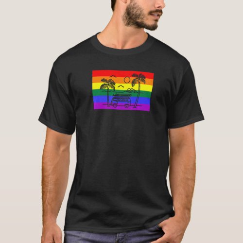 California Beach Palm Tree Van Lgbtq Gay Pride Fla T_Shirt