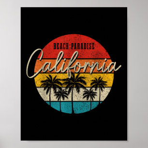 California Beach Paradise Vintage Palm Trees Surfe Poster