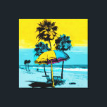 California Beach Pop Art Canvas Print<br><div class="desc">Experience the fun and vibrancy of a California beach with our stunning pop art canvas print. Featuring bright and bold colors in shades of blue and yellow, this eye-catching piece captures the essence of the beach with playful beach umbrellas and swaying palm trees. Hang it in your living room, bedroom,...</div>