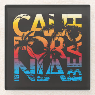 California Beach Poster Glass Coaster