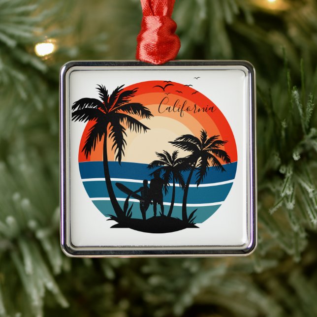 California Beach Surfer Sunset - Ornament  (Tree)