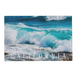 California Beach, Teal Waves, White Text Placemat