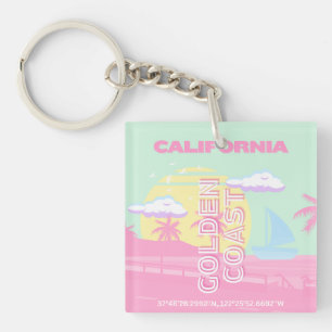 California, Beach, Travel Art, Preppy Keychain