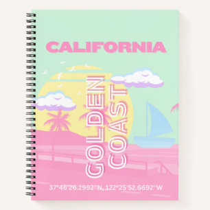California, Beach, Travel Art, Preppy Notebook