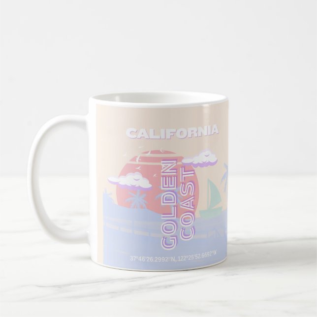 California, Beach, Travel Art, Preppy, Pastel Coffee Mug (Left)