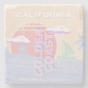 California, Beach, Travel Art, Preppy, Pastel Stone Coaster