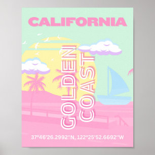 California, Beach, Travel Art, Preppy Poster