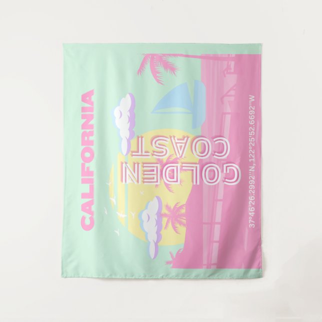 California, Beach, Travel Art, Preppy Tapestry (Front)