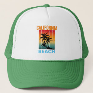 CALIFORNIA BEACH VINTAGE RETRO SUNSET CUSTOM TRUCKER HAT