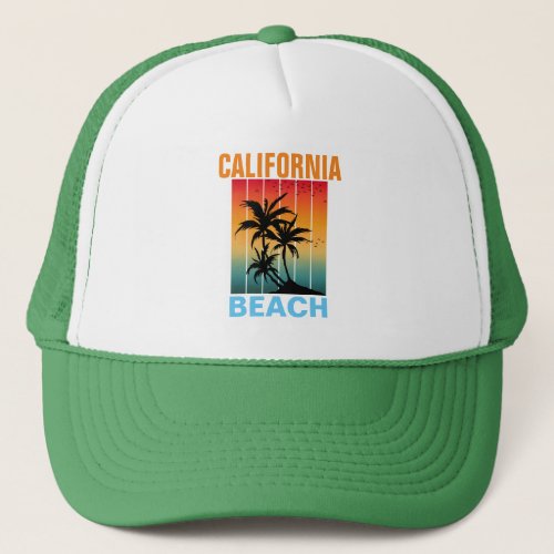 CALIFORNIA BEACH VINTAGE RETRO SUNSET  CUSTOM TRUCKER HAT