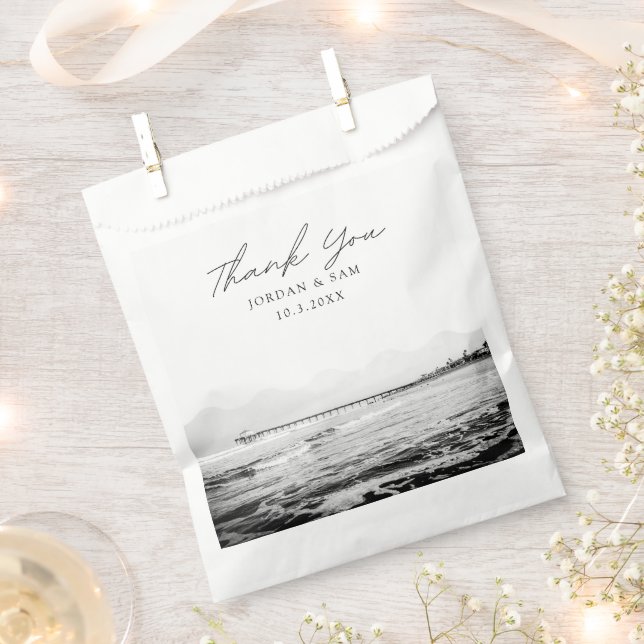 California Beach Wedding Pier Photo Favor Bag (Clipped)