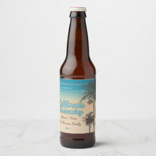 California, Beach with Palm Trees Beer Bottle Label