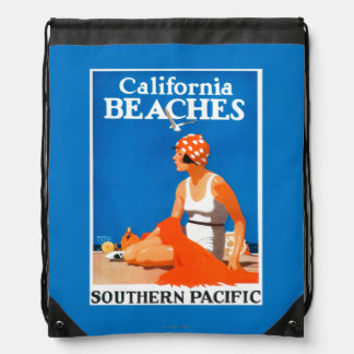 California Beaches Promotional Poster Drawstring Bag
