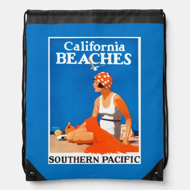 California Beaches Promotional Poster Drawstring Bag (Front)