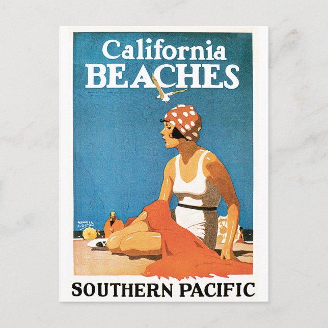 California Beaches Vintage Travel Poster Postcard (Front)