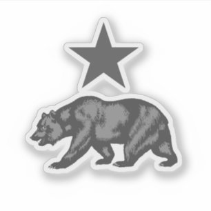 California Bear and Star - Black and White Sticker