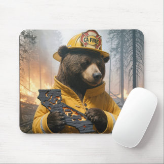 California Bear Firefighter Mouse Pad