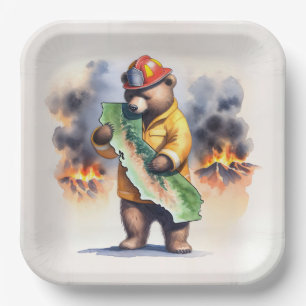 California Bear Firefighter Paper Plates