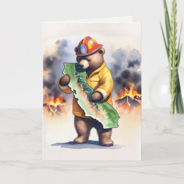 California Bear Firefighter Thank You Card (Front)