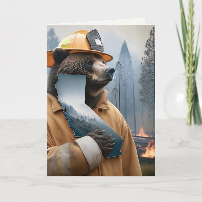 California Bear Firefighter Thank You Card (Front)