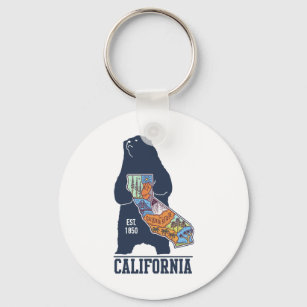 California Bear State Shape Metal Keychain