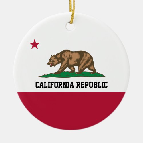 California Bear Republic Flag Grizzly and Star Ceramic Ornament