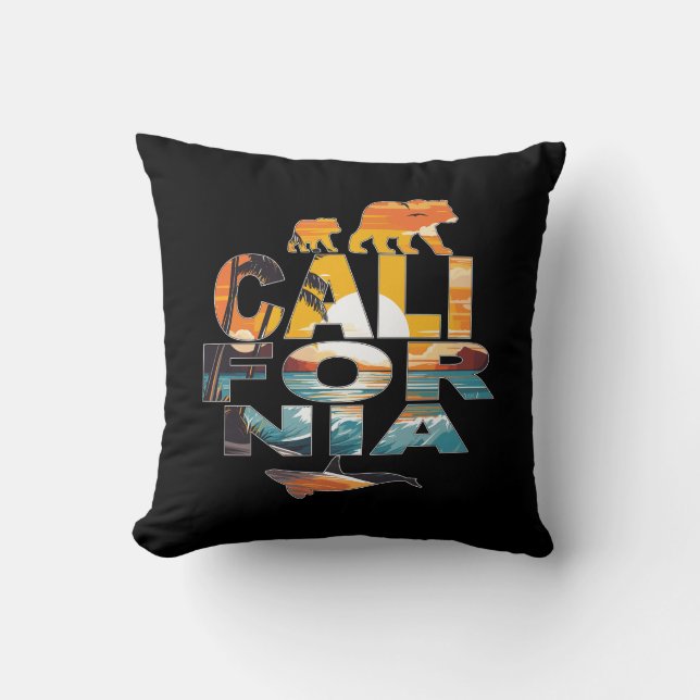 California Bears and Whale Throw Pillow (Front)