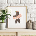 California Boho Bear Print<br><div class="desc">Our sweet California grizzly bear is adorned with a watercolor flower crown and holds a map of the state of California with the state name inscribed in white hand lettered brush calligraphy.</div>