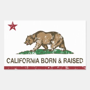 California Born And Raised Distressed Rectangular Sticker by LgTshirts at Zazzle
