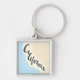 California Brush Lettering With Silhouette Map Keychain