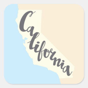 California Brush Lettering With Silhouette Map Square Sticker