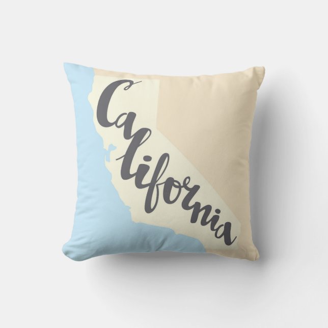 California Brush Lettering With Silhouette Map Throw Pillow (Front)