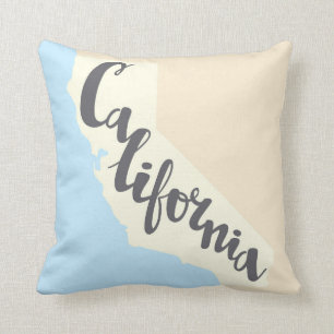 California Brush Lettering With Silhouette Map Throw Pillow