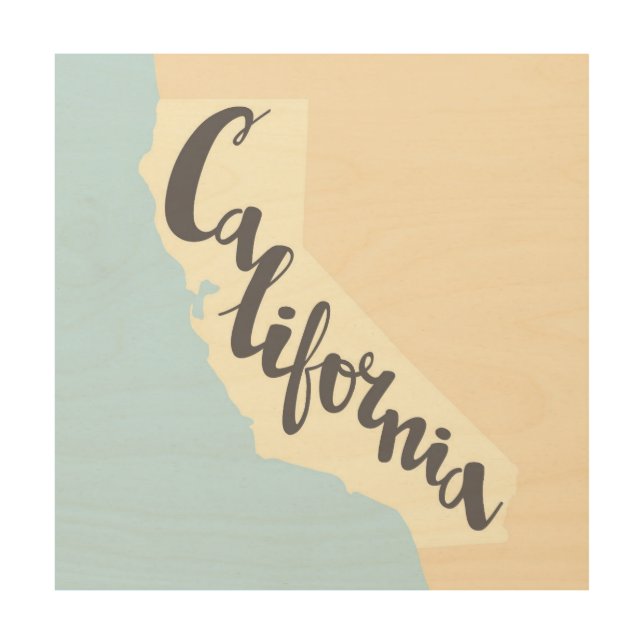 California Brush Lettering With Silhouette Map Wood Wall Art (Front)