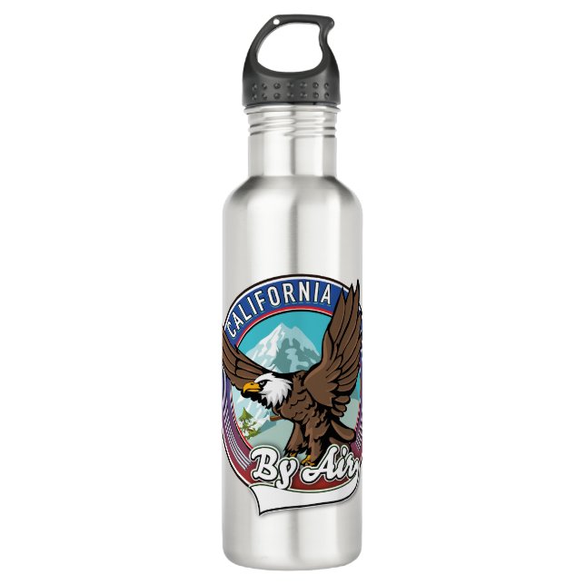 California By Air travel patch  Stainless Steel Water Bottle (Front)