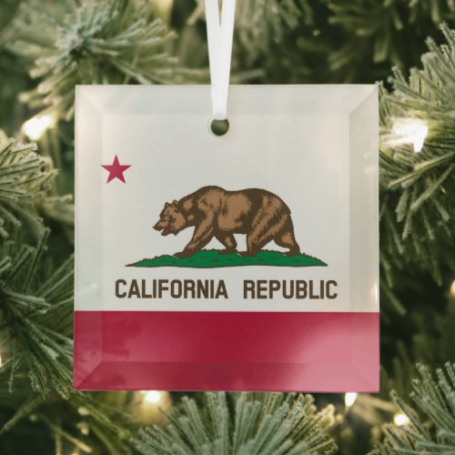 California Cali Republic Bear Flag US States Glas Glass Ornament