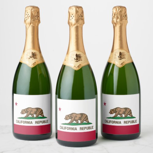 California Cali Republic Bear Flag US States Liqu Sparkling Wine Label