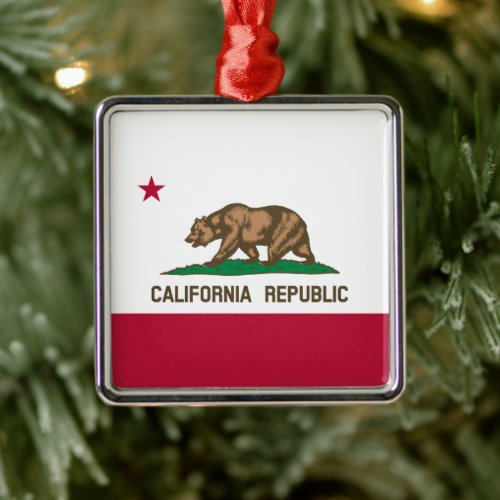 California Cali Republic Bear Flag US States Meta Metal Ornament