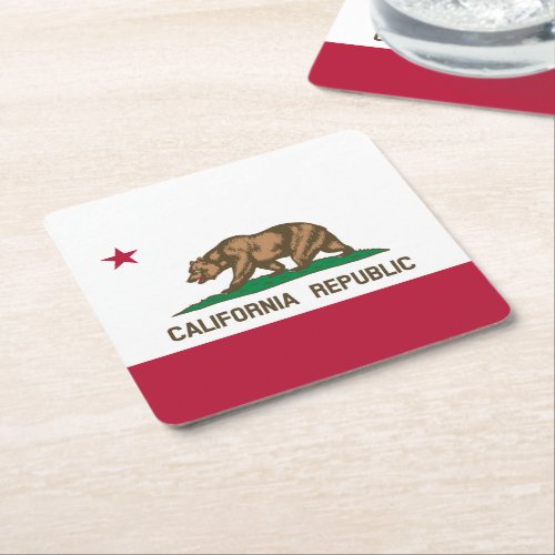 California Cali Republic Bear Flag US States Squa Square Paper Coaster